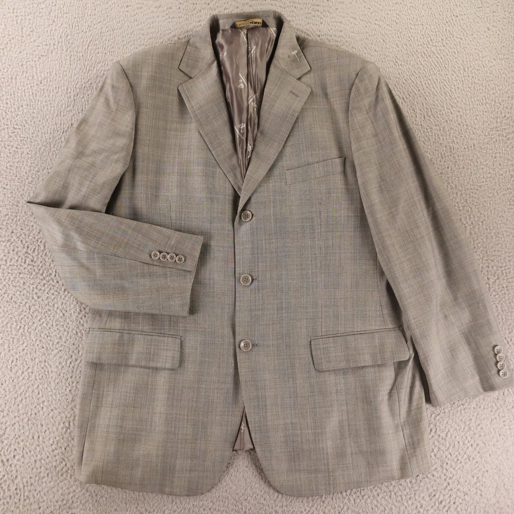 Pronto Mondo Jacket M 42R Gray Prince of Wales Check 100% Wool Super 140s Blazer